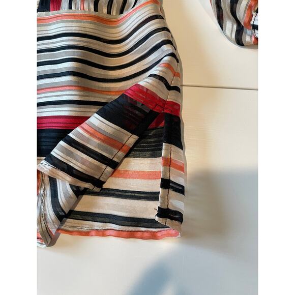 Vince Camuto Top Blouse Striped Long Sleeves Sz 1X Lined Orange Black Beige - Picture 8 of 11